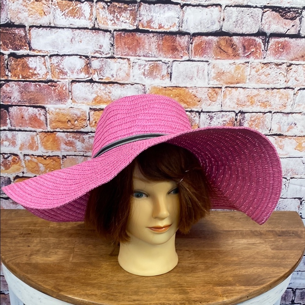 Rachel Roy Pink Wide Brim Floppy Beach Summer Sun Hat